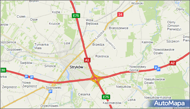 mapa Rokitnica gmina Stryków, Rokitnica gmina Stryków na mapie Targeo