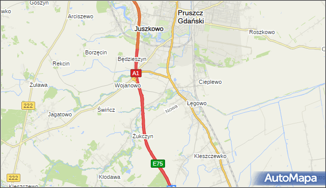 mapa Rusocin gmina Pruszcz Gdański, Rusocin gmina Pruszcz Gdański na mapie Targeo