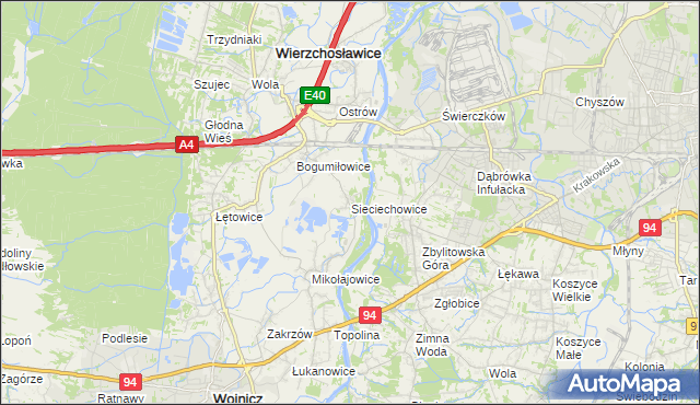 mapa Sieciechowice gmina Wierzchosławice, Sieciechowice gmina Wierzchosławice na mapie Targeo