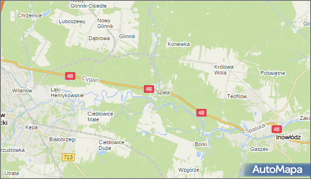 mapa Spała gmina Inowłódz, Spała gmina Inowłódz na mapie Targeo