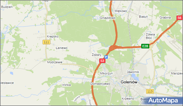 mapa Żdżary gmina Goleniów, Żdżary gmina Goleniów na mapie Targeo