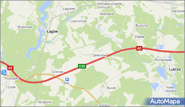 mapa Żelechów gmina Łagów, Żelechów gmina Łagów na mapie Targeo