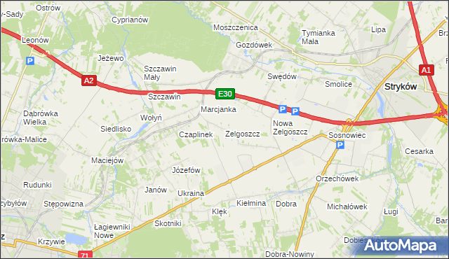 mapa Zelgoszcz gmina Stryków, Zelgoszcz gmina Stryków na mapie Targeo