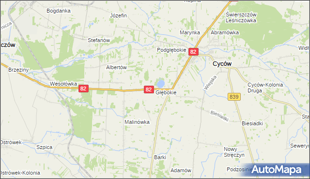 mapa Głębokie gmina Cyców, Głębokie gmina Cyców na mapie Targeo