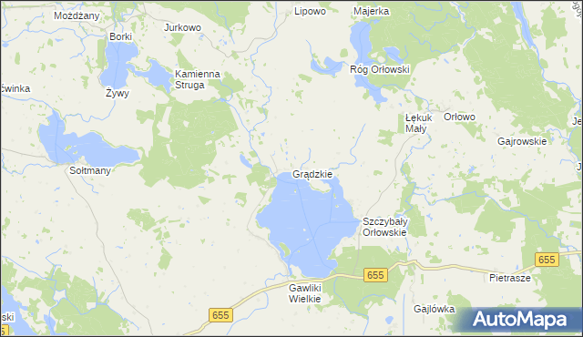 mapa Grądzkie gmina Wydminy, Grądzkie gmina Wydminy na mapie Targeo