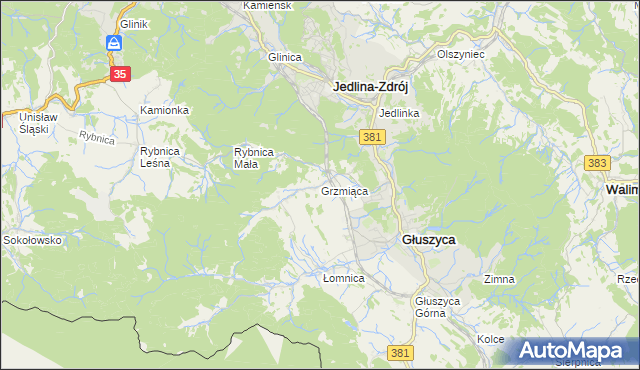 mapa Grzmiąca gmina Głuszyca, Grzmiąca gmina Głuszyca na mapie Targeo