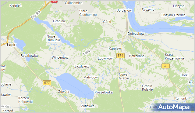 mapa Ludwików gmina Gąbin, Ludwików gmina Gąbin na mapie Targeo