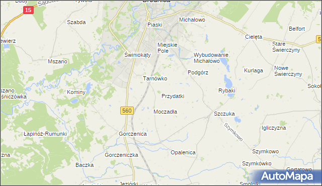 mapa Przydatki gmina Brodnica, Przydatki gmina Brodnica na mapie Targeo