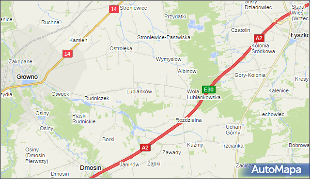 mapa Różany gmina Głowno, Różany gmina Głowno na mapie Targeo