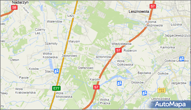 mapa Antoninów gmina Piaseczno, Antoninów gmina Piaseczno na mapie Targeo