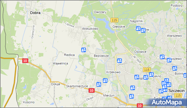 mapa Bezrzecze, Bezrzecze na mapie Targeo
