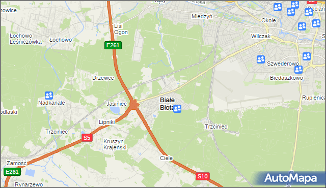 mapa Białe Błota powiat bydgoski, Białe Błota powiat bydgoski na mapie Targeo