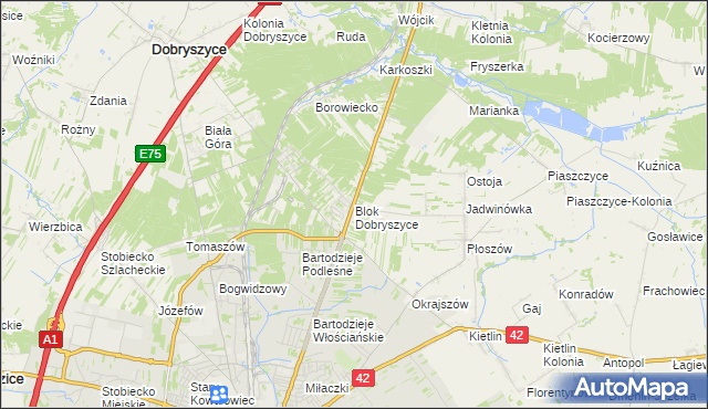 mapa Blok Dobryszyce, Blok Dobryszyce na mapie Targeo