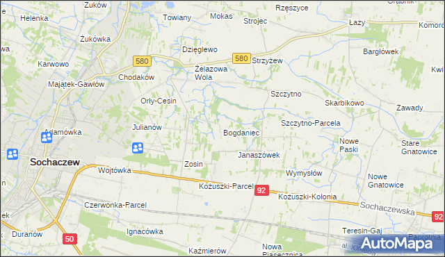 mapa Bogdaniec gmina Sochaczew, Bogdaniec gmina Sochaczew na mapie Targeo
