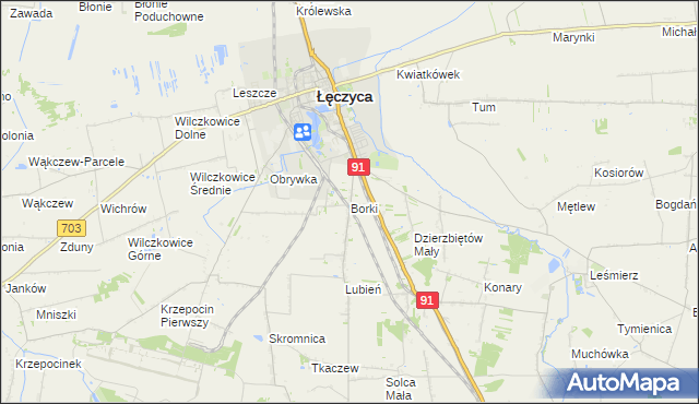 mapa Borki gmina Łęczyca, Borki gmina Łęczyca na mapie Targeo