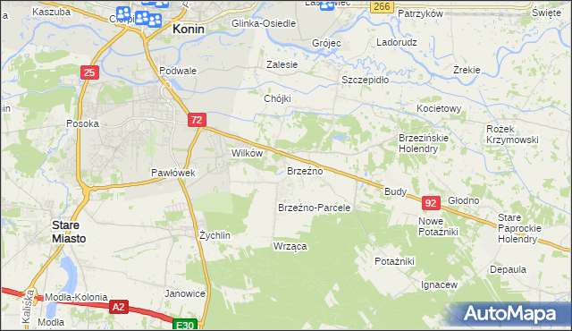 mapa Brzeźno gmina Krzymów, Brzeźno gmina Krzymów na mapie Targeo