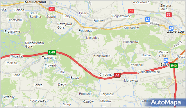 mapa Brzoskwinia, Brzoskwinia na mapie Targeo