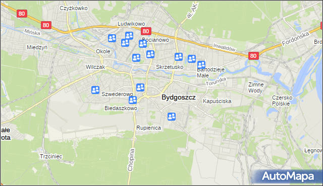 mapa Bydgoszczy, Bydgoszcz na mapie Targeo