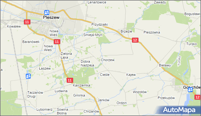 mapa Chorzew gmina Pleszew, Chorzew gmina Pleszew na mapie Targeo