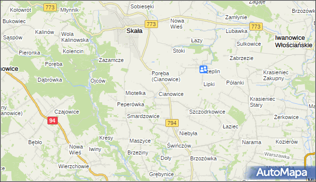 mapa Cianowice, Cianowice na mapie Targeo