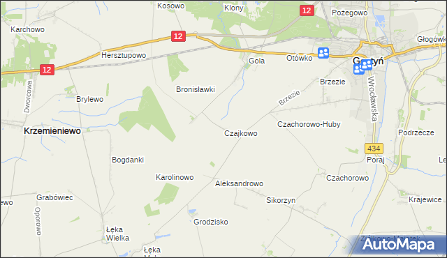 mapa Czajkowo gmina Gostyń, Czajkowo gmina Gostyń na mapie Targeo