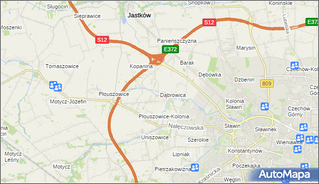 mapa Dąbrowica gmina Jastków, Dąbrowica gmina Jastków na mapie Targeo