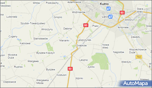 mapa Grabków gmina Kutno, Grabków gmina Kutno na mapie Targeo