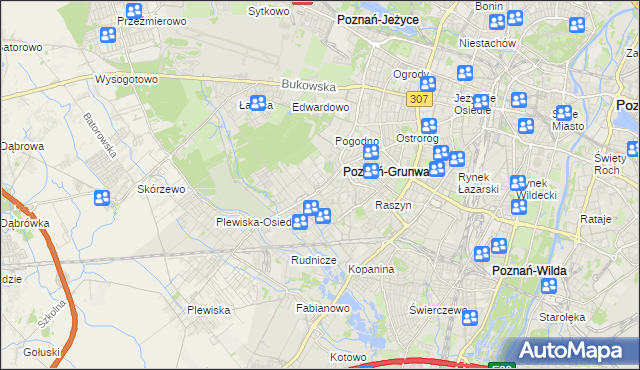 mapa Grunwald gmina Poznań, Grunwald gmina Poznań na mapie Targeo