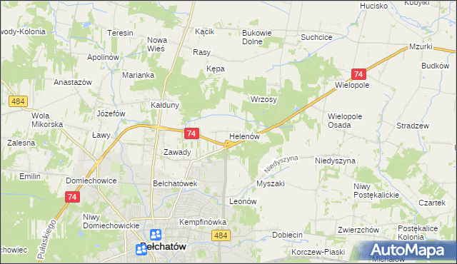 mapa Helenów gmina Bełchatów, Helenów gmina Bełchatów na mapie Targeo