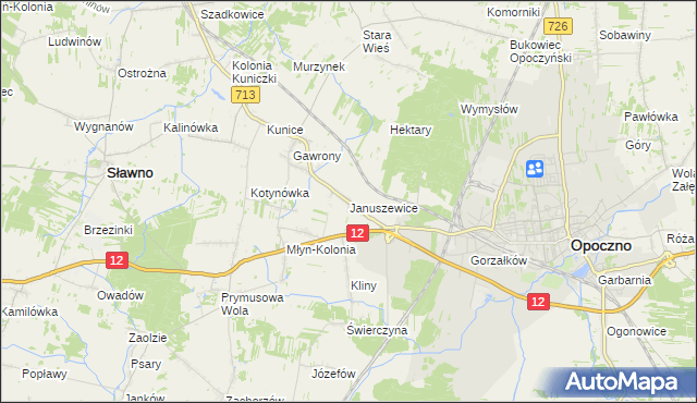 mapa Januszewice gmina Opoczno, Januszewice gmina Opoczno na mapie Targeo