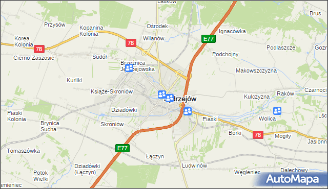 mapa Jędrzejów, Jędrzejów na mapie Targeo