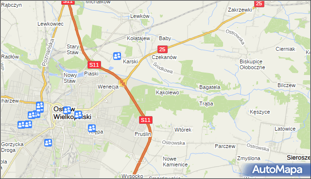 mapa Kąkolewo gmina Ostrów Wielkopolski, Kąkolewo gmina Ostrów Wielkopolski na mapie Targeo