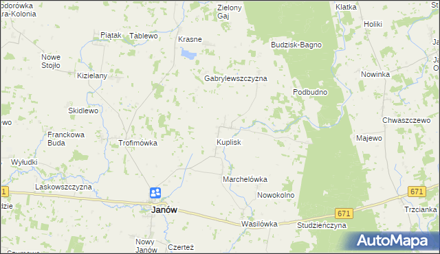 mapa Kamienica gmina Janów, Kamienica gmina Janów na mapie Targeo