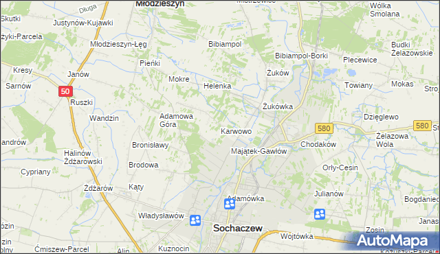 mapa Karwowo gmina Sochaczew, Karwowo gmina Sochaczew na mapie Targeo