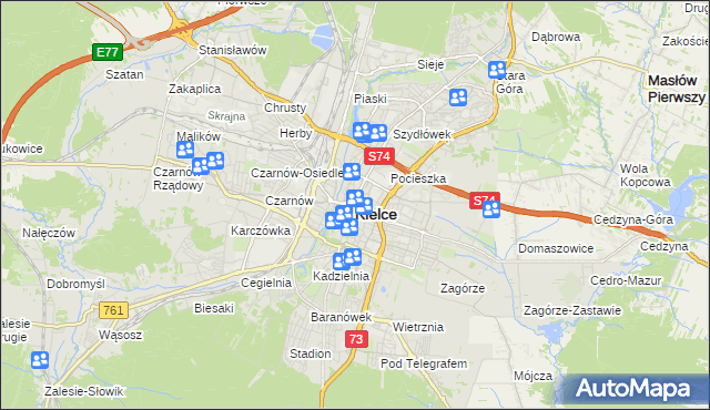 mapa Kielc, Kielce na mapie Targeo