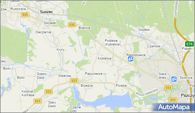 mapa Kobielice gmina Suszec, Kobielice gmina Suszec na mapie Targeo