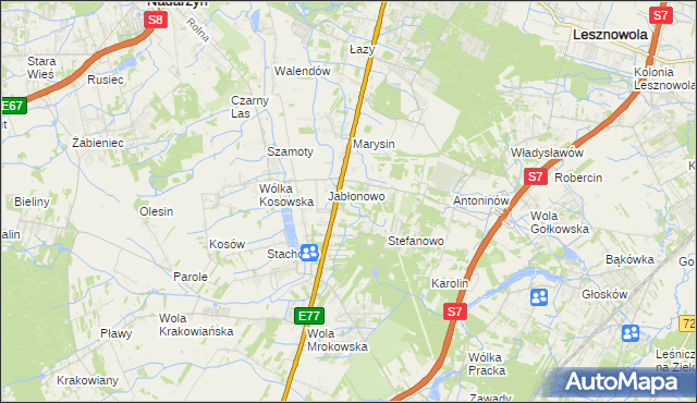 mapa Kolonia Warszawska gmina Lesznowola, Kolonia Warszawska gmina Lesznowola na mapie Targeo