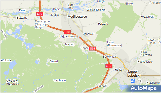 mapa Kopce gmina Janów Lubelski, Kopce gmina Janów Lubelski na mapie Targeo