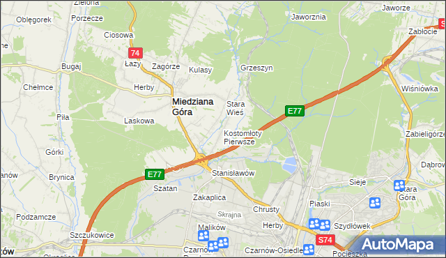 mapa Kostomłoty Pierwsze, Kostomłoty Pierwsze na mapie Targeo