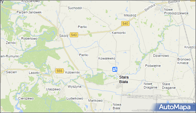 mapa Kowalewko gmina Stara Biała, Kowalewko gmina Stara Biała na mapie Targeo