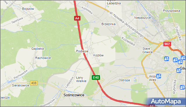 mapa Kozłów gmina Sośnicowice, Kozłów gmina Sośnicowice na mapie Targeo