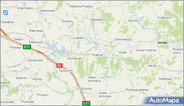 mapa Krępica gmina Płońsk, Krępica gmina Płońsk na mapie Targeo