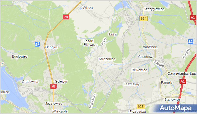 mapa Książenice gmina Czerwionka-Leszczyny, Książenice gmina Czerwionka-Leszczyny na mapie Targeo