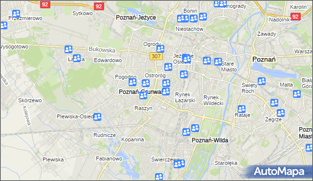 mapa Łazarz gmina Poznań, Łazarz gmina Poznań na mapie Targeo