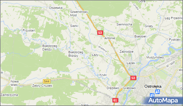 mapa Łazy gmina Olszewo-Borki, Łazy gmina Olszewo-Borki na mapie Targeo