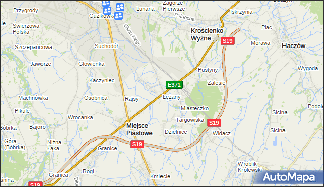 mapa Łężany gmina Miejsce Piastowe, Łężany gmina Miejsce Piastowe na mapie Targeo