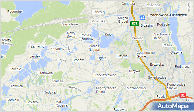 mapa Ligota gmina Czechowice-Dziedzice, Ligota gmina Czechowice-Dziedzice na mapie Targeo