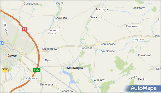 mapa Luboradz gmina Mściwojów, Luboradz gmina Mściwojów na mapie Targeo