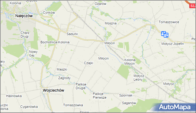 mapa Miłocin gmina Wojciechów, Miłocin gmina Wojciechów na mapie Targeo