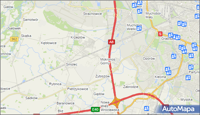 mapa Mokronos Górny, Mokronos Górny na mapie Targeo